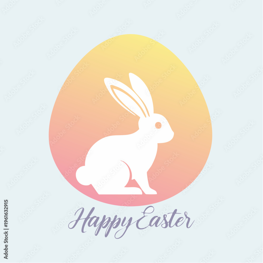 Fototapeta premium Happy easter bunny silhouette in gradient egg on blue background