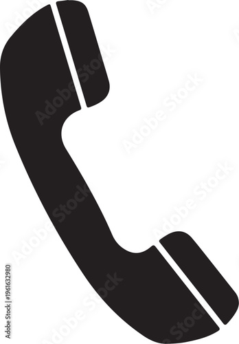 Black telephone receiver icon, phone handset symbol, communication device, call sign