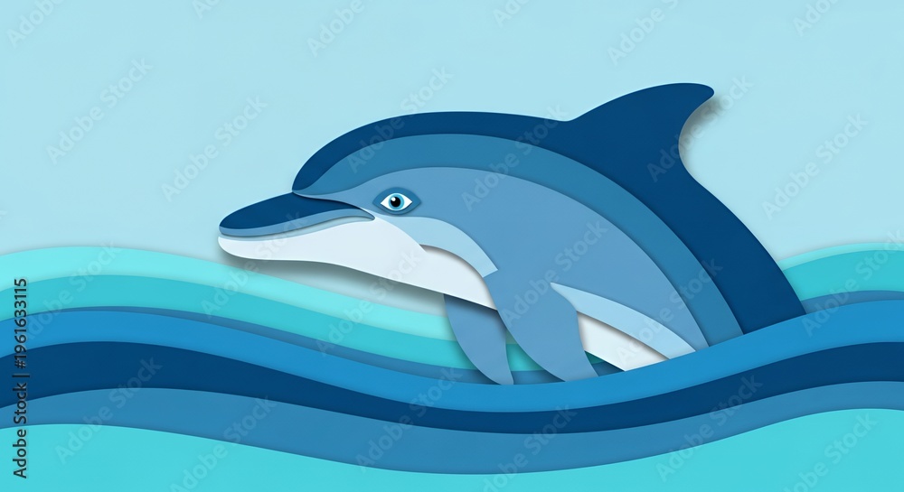 Obraz premium Dolphin swimming in ocean waves.