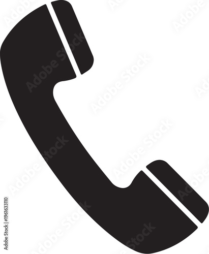 Black telephone receiver icon, phone handset symbol, communication device, vector graphic