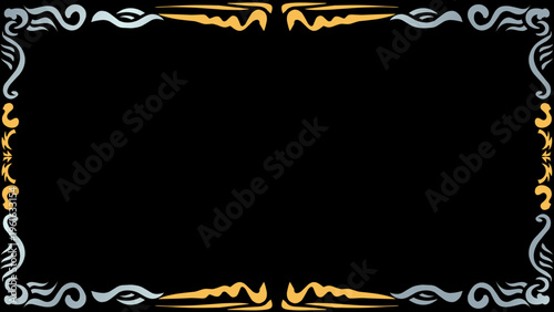 Luxurious metallic silver and gold ornamental frame border with intricate swirling patterns, ideal for elegant invitations, certificates, and design projects