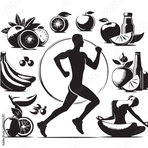 Black Healthy lifestyle Silhouette Vector, High Quality Illustration on White Background