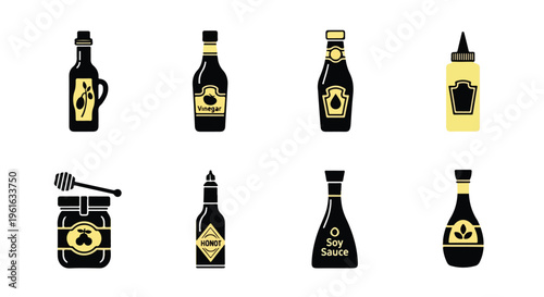 Radioactive symbol, hazardous material, warning icons, 8 black and yellow vector graphics