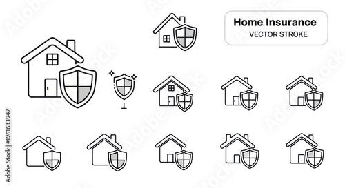 Home Insurance Icons: House Shield Protection Vector Set