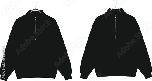 Black oversized hoodie mockup front and back view hanging apparel template casual streetwear pullover garment realistic vector illustration design