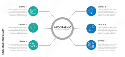 circle infographic template, 6 step infographic template, business infographic, timeline infographic, whit 6 step or option,	