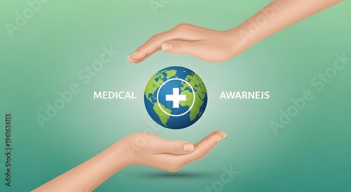 Hands cradling the earth with medical cross