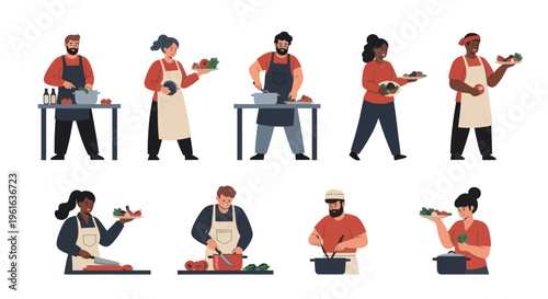 Diverse Group of People Cooking and Preparing Healthy Food