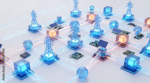 Abstract digital network illustration depicting energy and communication infrastructure