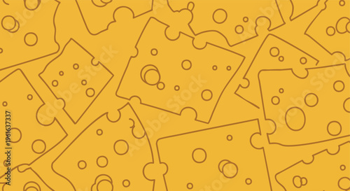 Outlined cheese slices with holes scattered on a warm golden background creating a delicious dairy food illustration background design texture