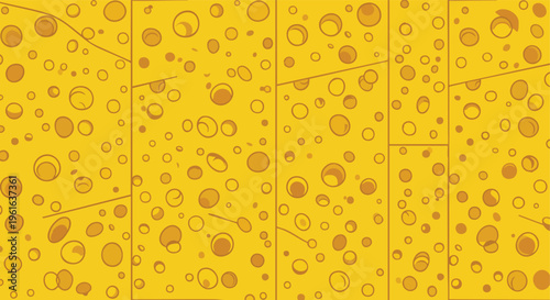 Seamless vibrant yellow porous texture pattern resembling cheese slices for digital graphic background use