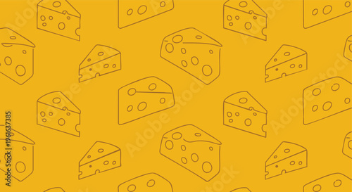 Stylized outline illustration of cheese wedges on a vibrant yellow background for a seamless food pattern design and culinary themed visuals