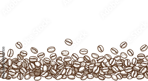 Stylized coffee beans scattered on a pristine white background perfect for cafe branding and beverage related design elements