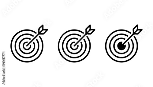 Three black and white target icons with arrows hitting the bullseye