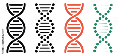 DNA double helix vector icons, collection of genetic science symbols representing biotechnology, molecular biology, and genetic research, vector illustration