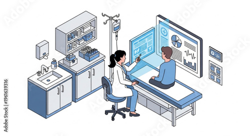 Futuristic Medical Consultation - Doctor and Patient in Advanced Clinic.