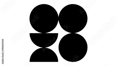 Simple black geometric shapes two full ovals a semi circle and a smaller circle