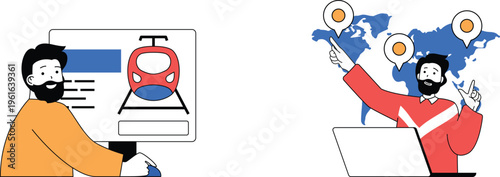 Two professionals discuss global logistics and digital interface design on separate screens together