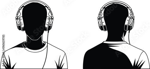 Fotografie Headphone user silhouette front and back view listening to music audio concept v