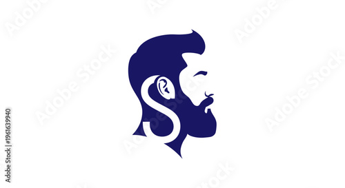 Bearded man head profile with S letter logo design