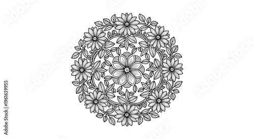 Black and white intricate floral mandala pattern illustration