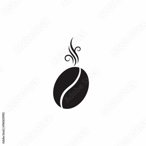 Black coffee bean icon with rising steam on white