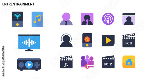 Entertainment Icons: Music, Video, Film, Podcast, TV, People, Home