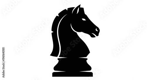Classic black chess knight piece illustration on white background