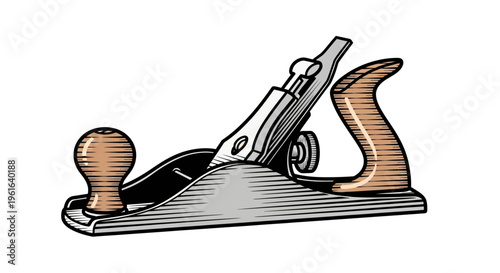 Classic wood hand plane carpentry tool isolated illustration