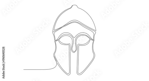 Minimalist Spartan helmet drawing, ancient warrior headgear, Greek culture icon