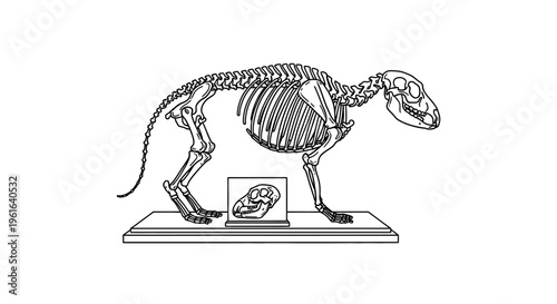 Mammal Skeleton Displayed in Museum, Fossil Anatomy Illustration