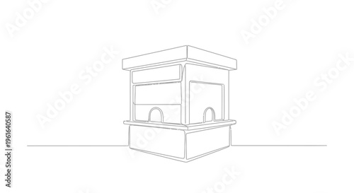 Minimalist kiosk outline drawing, simple line art, urban booth structure