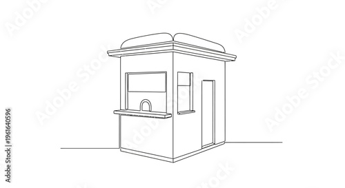 Minimalist Ticket Booth Illustration, Simple Line Art Kiosk, Outdoor Stand Drawing