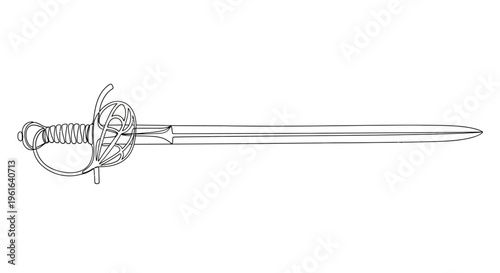 Elegant Rapier Sword Outline Illustration, Historical Weapon