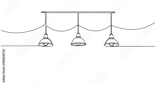 Minimalist line art of a hanging pendant light fixture with three lamps
