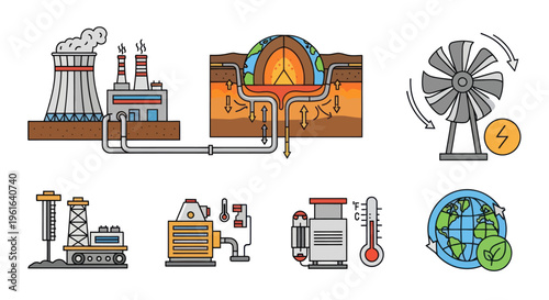 Geothermal Energy Production & Renewable Resources Icons