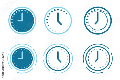 Modern Blue Clock Icon Set for Time Management
