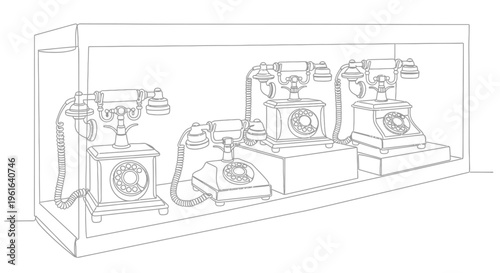 Vintage Rotary Telephones Collection Displayed in a Showcase