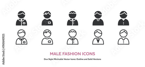 スーツやポロシャツなどいろいろな服装の男性の上半身アイコンセット