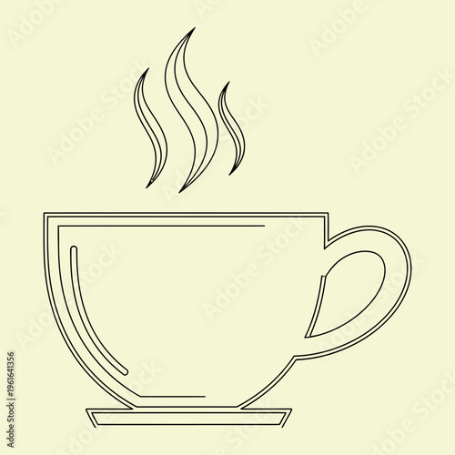 Minimal line of steaming cup on saucer tea cup coffee cup