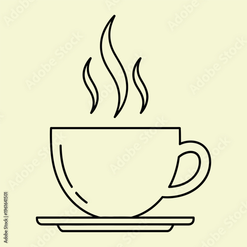 Minimal line of steaming hot cup on saucer line minimal
