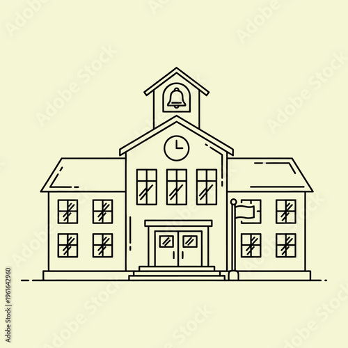 Wallpaper Mural Minimal line school building with clock tower and bell line minimal Torontodigital.ca