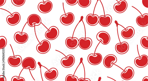 Red cherry fruit pattern on a seamless white background digital illustration for vibrant design elements and sweet themes