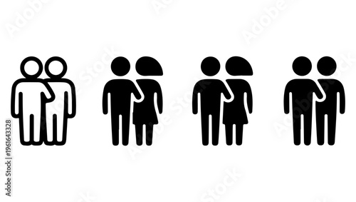 Simple black and white icons depicting diverse couples and relationships