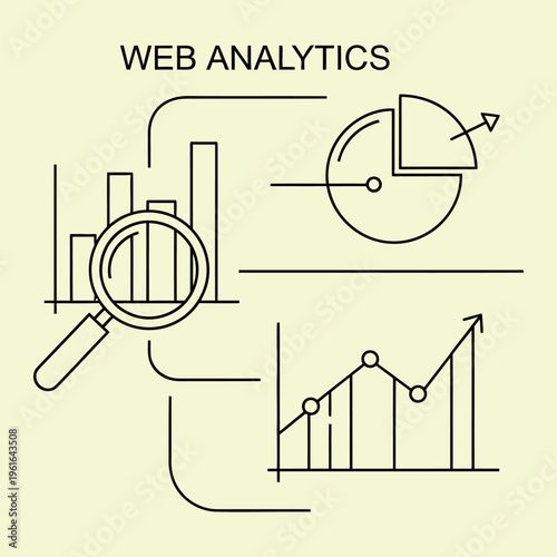 Wallpaper Mural Minimal line web analytics with magnifying glass and graphs line minimal bar graph pie chart Torontodigital.ca