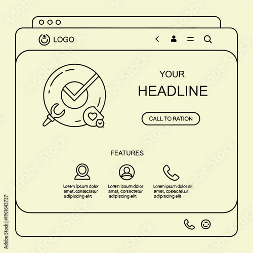 Wallpaper Mural Minimal line website template with tuning tools and placeholder text cream background black lines Torontodigital.ca