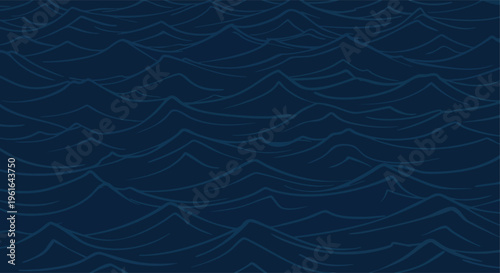 Stylized ocean waves in a deep blue marine environment for graphic texture and nautical designs