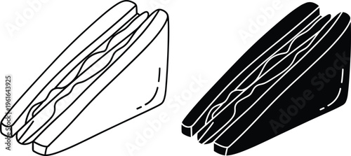 Sandwich vector set with black and white line art and solid silhouettes for coloring book pages stickers scrapbooking cafe menu and patterns