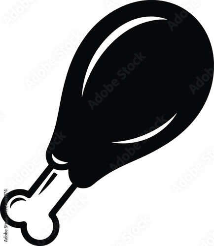 Single fried chicken drumstick vector silhouette icon for fast food restaurant menu design meat snack packaging stickers scrapbooking and poultry advertising graphics