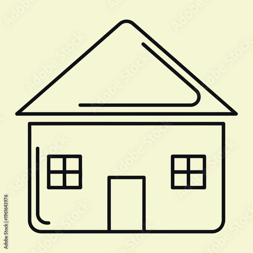 Wallpaper Mural Simple line house with triangular roof and two windows line simple minimal black lines pale yellow background Torontodigital.ca